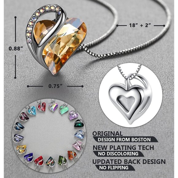 Infinity Love Birthstone Heart Pendant Yellow Shade Necklace Women Mom Silver - Picture 3 of 8